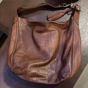 Coach Croc-Embossed Brown Hobo Bag